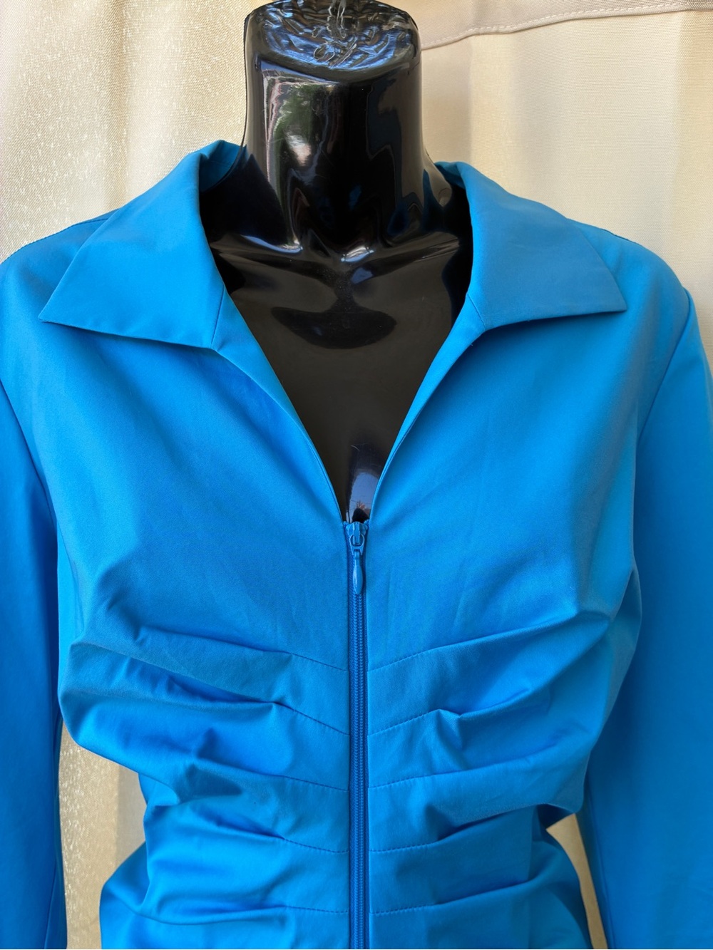 Lafayette 148 Size 10 Full Zip Teal Blue Midi Shirt Dress - Picture 3 of 12